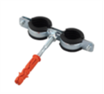 Метална скоба за тръби, двойна 1" с уплътнение, шпилка и дюбел, M8/DG8x65 0